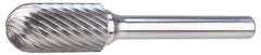 M.A. Ford - 1" Cut Diam, 1/4" Shank Diam, Cylinder with Radius Head Single Cut Burr - Carbide, Radius End, 1" LOC, 3" OAL - Americas Industrial Supply