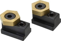 Mitee-Bite - 13/16" Brass Hex, 1/2" T-Slot, 3/8-16 Stud Thread, Symmetrical Hex Clamp - 1/4" Hex Height, 2,000 Lb Holding Force, 3/4" Long Thread, 20.8 Ft/Lb Torque, 2 Clamps - Americas Industrial Supply