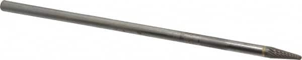 Atrax - 1/4" Cut Diam, 1/4" Shank Diam, Taper Head Single Cut Burr - Carbide, Radius End, 5/8" LOC, 6-5/8" OAL - Americas Industrial Supply