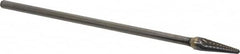 Atrax - 3/8" Cut Diam, 1/4" Shank Diam, Taper Head Single Cut Burr - Carbide, Radius End, 1-1/16" LOC, 7-1/16" OAL - Americas Industrial Supply
