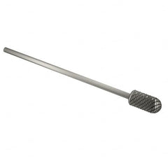 Atrax - 3/8" Cut Diam, 1/4" Shank Diam, Cylinder with Radius Head Double Cut Burr - Carbide, Radius End, 3/4" LOC, 6-3/4" OAL - Americas Industrial Supply
