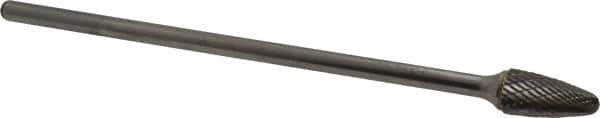 Atrax - 1/2" Cut Diam, 1/4" Shank Diam, Tree with Radius Head Double Cut Burr - Carbide, Radius End, 1" LOC, 7" OAL - Americas Industrial Supply