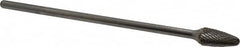 Atrax - 1/2" Cut Diam, 1/4" Shank Diam, Tree with Radius Head Double Cut Burr - Carbide, Radius End, 1" LOC, 7" OAL - Americas Industrial Supply