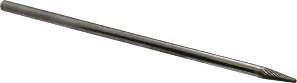 Atrax - 1/4" Cut Diam, 1/4" Shank Diam, Taper Head Double Cut Burr - Carbide, Radius End, 5/8" LOC, 6-5/8" OAL - Americas Industrial Supply