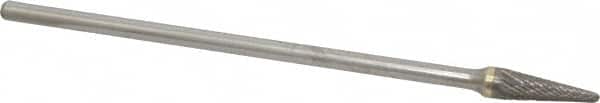 Atrax - 3/8" Cut Diam, 1/4" Shank Diam, Taper Head Double Cut Burr - Carbide, Radius End, 1-1/16" LOC, 7-1/16" OAL - Americas Industrial Supply