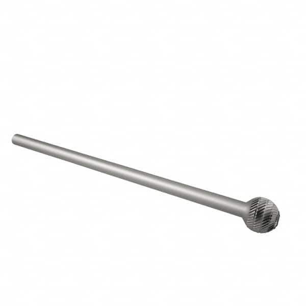 Atrax - 3/8" Cut Diam, 1/4" Shank Diam, Ball Head Double Cut Burr - Carbide, Radius End, 5/16" LOC, 6-5/16" OAL - Americas Industrial Supply