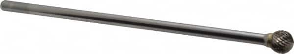 Atrax - 1/2" Cut Diam, 1/4" Shank Diam, Ball Head Double Cut Burr - Carbide, Radius End, 7/16" LOC, 6-7/16" OAL - Americas Industrial Supply