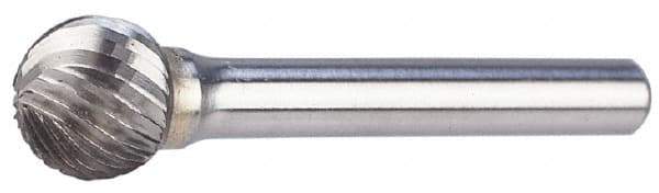 M.A. Ford - 3/16" Cut Diam, 1/4" Shank Diam, Ball Head Double Cut Burr - Carbide, Radius End, 5/32" LOC, 2" OAL - Americas Industrial Supply