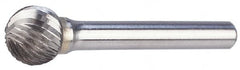 M.A. Ford - 3/16" Cut Diam, 1/4" Shank Diam, Ball Head Single Cut Burr - Carbide, Radius End, 5/32" LOC, 2" OAL - Americas Industrial Supply