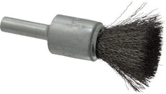 Weiler - 1/2" Brush Diam, Crimped, End Brush - 1/4" Diam Steel Shank, 25,000 Max RPM - Americas Industrial Supply