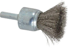 Weiler - 3/4" Brush Diam, Crimped, End Brush - 1/4" Diam Steel Shank, 22,000 Max RPM - Americas Industrial Supply