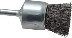 Weiler - 1" Brush Diam, Crimped, End Brush - 1/4" Diam Steel Shank, 22,000 Max RPM - Americas Industrial Supply