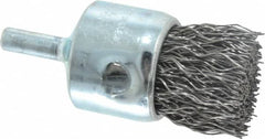 Weiler - 1" Brush Diam, Crimped, End Brush - 1/4" Diam Steel Shank, 22,000 Max RPM - Americas Industrial Supply