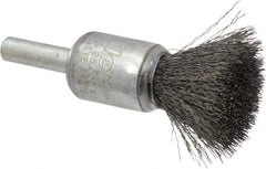 Weiler - 1/2" Brush Diam, Crimped, End Brush - 1/4" Diam Steel Shank, 25,000 Max RPM - Americas Industrial Supply