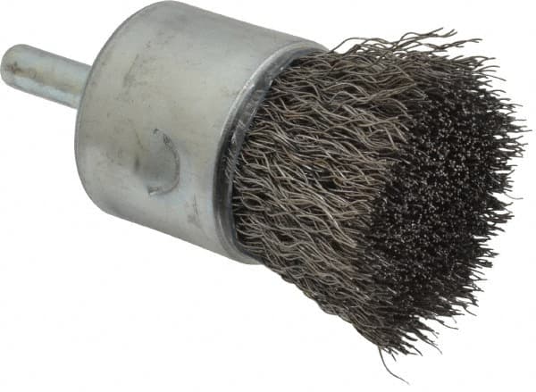 Weiler - 1" Brush Diam, Crimped, End Brush - 1/4" Diam Steel Shank, 22,000 Max RPM - Americas Industrial Supply