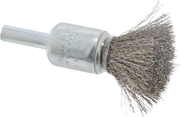 Weiler - 1/2" Brush Diam, Crimped, End Brush - 1/4" Diam Steel Shank, 25,000 Max RPM - Americas Industrial Supply