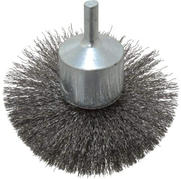 Weiler - 3" Brush Diam, Crimped, Flared End Brush - 1/4" Diam Shank, 16,000 Max RPM - Americas Industrial Supply