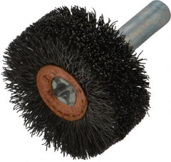 Weiler - 1-1/4" OD, 1/4" Shank Diam, Crimped Steel Wheel Brush - 1/2" Face Width, 3/8" Trim Length, 0.008" Filament Diam, 20,000 RPM - Americas Industrial Supply