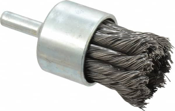 Weiler - 1-1/8" Brush Diam, Knotted, End Brush - 1/4" Diam Shank, 22,000 Max RPM - Americas Industrial Supply