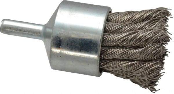 Weiler - 1-1/8" Brush Diam, Knotted, End Brush - 1/4" Diam Shank, 22,000 Max RPM - Americas Industrial Supply