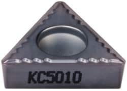 Kennametal - TCMT32.52 UF Grade KC5010 Carbide Turning Insert - TiAlN Finish, 60° Triangle, 3/8" Inscr Circle, 5/32" Thick, 1/32" Corner Radius - Americas Industrial Supply