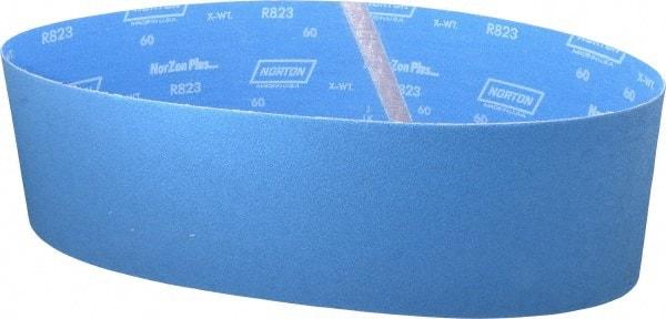 Norton - 6" Wide x 48" OAL, 60 Grit, Zirconia Alumina Abrasive Belt - Zirconia Alumina, Medium, Coated, X Weighted Cloth Backing, Series R823 - Americas Industrial Supply