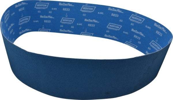 Norton - 6" Wide x 60" OAL, 60 Grit, Zirconia Alumina Abrasive Belt - Zirconia Alumina, Medium, Coated, X Weighted Cloth Backing, Series R823 - Americas Industrial Supply