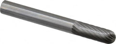 Made in USA - 1/4" Cut Diam, 6mm Shank Diam, Cylinder with Radius Head Single Cut Burr - Carbide, Radius End, 5/8" LOC, 2" OAL - Americas Industrial Supply