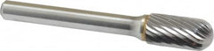 Made in USA - 3/8" Cut Diam, 6mm Shank Diam, Cylinder with Radius Head Single Cut Burr - Carbide, Radius End, 5/8" LOC, 2-1/2" OAL - Americas Industrial Supply