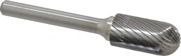 Made in USA - 1/2" Cut Diam, 6mm Shank Diam, Cylinder with Radius Head Single Cut Burr - Carbide, Radius End, 1" LOC, 2-3/4" OAL - Americas Industrial Supply