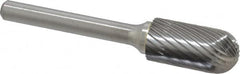Made in USA - 1/2" Cut Diam, 6mm Shank Diam, Cylinder with Radius Head Single Cut Burr - Carbide, Radius End, 1" LOC, 2-3/4" OAL - Americas Industrial Supply