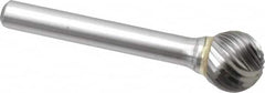 Made in USA - 1/2" Cut Diam, 6mm Shank Diam, Ball Head Single Cut Burr - Carbide, Radius End, 1/2" LOC, 2-1/4" OAL - Americas Industrial Supply