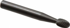 Made in USA - 1/4" Cut Diam, 6mm Shank Diam, Oval Head Single Cut Burr - Carbide, Radius End, 3/8" LOC, 2" OAL - Americas Industrial Supply