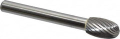 Made in USA - 3/8" Cut Diam, 6mm Shank Diam, Oval Head Single Cut Burr - Carbide, Radius End, 5/8" LOC, 2-3/8" OAL - Americas Industrial Supply
