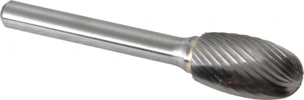 Made in USA - 1/2" Cut Diam, 6mm Shank Diam, Oval Head Single Cut Burr - Carbide, Radius End, 7/8" LOC, 2-5/8" OAL - Americas Industrial Supply