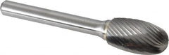 Made in USA - 1/2" Cut Diam, 6mm Shank Diam, Oval Head Single Cut Burr - Carbide, Radius End, 7/8" LOC, 2-5/8" OAL - Americas Industrial Supply