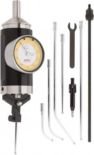 Value Collection - 10 Piece, Yellow Test Indicator Kit - 0.0002" Accuracy, 1/8" Ball Diam, 0.0005" Dial Graduation - Americas Industrial Supply