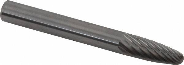 Made in USA - 1/4" Cut Diam, 6mm Shank Diam, Tree with Radius Head Single Cut Burr - Carbide, Radius End, 5/8" LOC, 2" OAL - Americas Industrial Supply