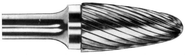 M.A. Ford - 3/4" Cut Diam, 1/4" Shank Diam, Tree with Radius Head Single Cut Burr - Carbide, Radius End, 1-1/4" LOC, 3-1/4" OAL - Americas Industrial Supply