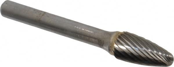 Atrax - 3/8" Cut Diam, 6mm Shank Diam, Tree with Radius Head Single Cut Burr - Carbide, Radius End, 3/4" LOC, 2-1/2" OAL - Americas Industrial Supply