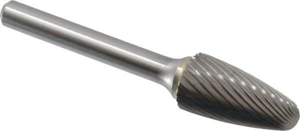 Made in USA - 1/2" Cut Diam, 6mm Shank Diam, Tree with Radius Head Single Cut Burr - Carbide, Radius End, 1" LOC, 2-3/4" OAL - Americas Industrial Supply