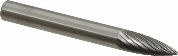 Made in USA - 1/4" Cut Diam, 6mm Shank Diam, Tree Head Single Cut Burr - Carbide, Point End, 5/8" LOC, 2" OAL - Americas Industrial Supply