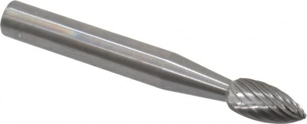 Made in USA - 1/4" Cut Diam, 6mm Shank Diam, Flame Head Single Cut Burr - Carbide, Radius End, 3/8" LOC, 2" OAL - Americas Industrial Supply