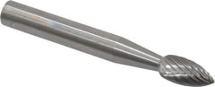 Made in USA - 1/4" Cut Diam, 6mm Shank Diam, Flame Head Single Cut Burr - Carbide, Radius End, 3/8" LOC, 2" OAL - Americas Industrial Supply