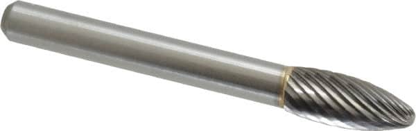 Made in USA - 5/16" Cut Diam, 6mm Shank Diam, Flame Head Single Cut Burr - Carbide, Radius End, 3/4" LOC - Americas Industrial Supply
