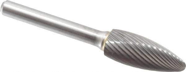 Made in USA - 1/2" Cut Diam, 6mm Shank Diam, Flame Head Single Cut Burr - Carbide, Radius End, 1-1/4" LOC - Americas Industrial Supply