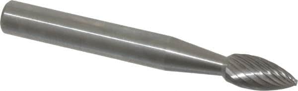 Made in USA - 1/4" Cut Diam, 6mm Shank Diam, Cone Head Single Cut Burr - Carbide, 5/8" LOC, 2" OAL - Americas Industrial Supply