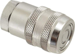 Parker - 1/4 Thread Stainless Steel Hydraulic Hose Valved Coupler - 5,000 psi, 6 GPM - Americas Industrial Supply