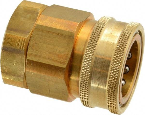 Parker - 1 Thread Brass Hydraulic Hose Valved Coupler - 1,750 psi, 80 GPM - Americas Industrial Supply