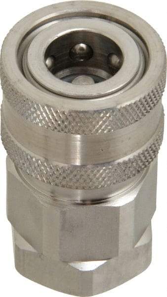 Parker - 1/4 Thread Stainless Steel Hydraulic Hose Valved Coupler - 5,000 psi, 8 GPM - Americas Industrial Supply